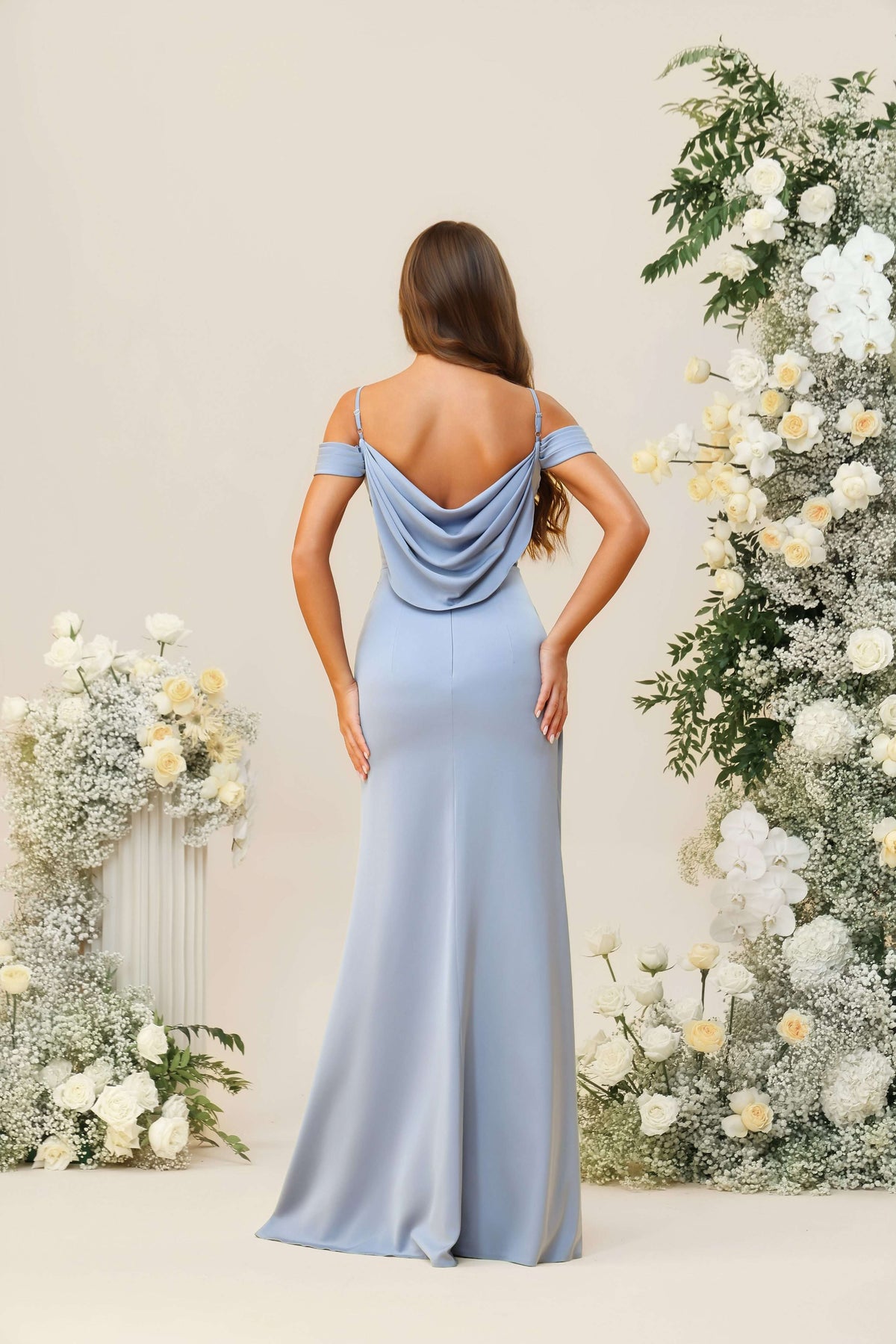 Off the Shoulder Spaghetti Straps Satin Pleated Bridesmaid Dresses
