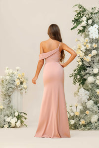 One Shoulder Satin Pleated Bridesmaid Dresses with Slit