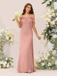 Spaghetti Straps Square Neck Chiffon Pleated Bridesmaid Dresses