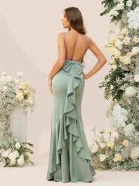 Spaghetti Straps Square Neck Satin Pleated Bridesmaid Dresses