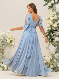 Ruffles V Neck Chiffon Pleated Corset Bridesmaid Dresses
