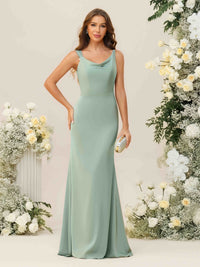 Cowl Neck Spaghetti Straps Satin Pleated Bridesmaid Dresses