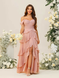 Chiffon Layered Ruffles Sweetheart Pleated Bridesmaid Dresses