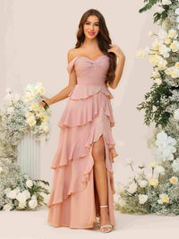Chiffon Layered Ruffles Sweetheart Pleated Bridesmaid Dresses