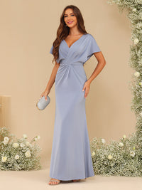 V Neck Chiffon Pleated Corset Bridesmaid Dresses