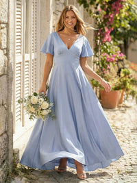 Chiffon V Neck Pleated Corset Bridesmaid Dresses