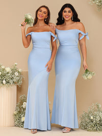 Off the Shoulder Satin Corset Bridesmaid Dresses with Bow