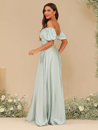 Chiffon V Neck Puff Sleeve Pleated Corset Bridesmaid Dresses