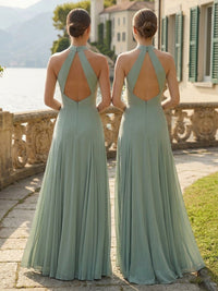 Scoop Neck Strapless Chiffon Pleated Bridesmaid Dresses