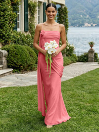 Chiffon Square Neck Ruched Spaghetti Straps Pleated Bridesmaid Dresses