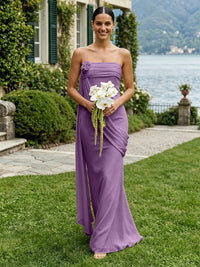 Chiffon Square Neck Ruched Spaghetti Straps Pleated Bridesmaid Dresses