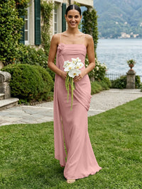 Chiffon Square Neck Ruched Spaghetti Straps Pleated Bridesmaid Dresses