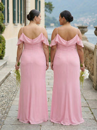 Chiffon Cowl Neck Spaghetti Straps Bridesmaid Dresses