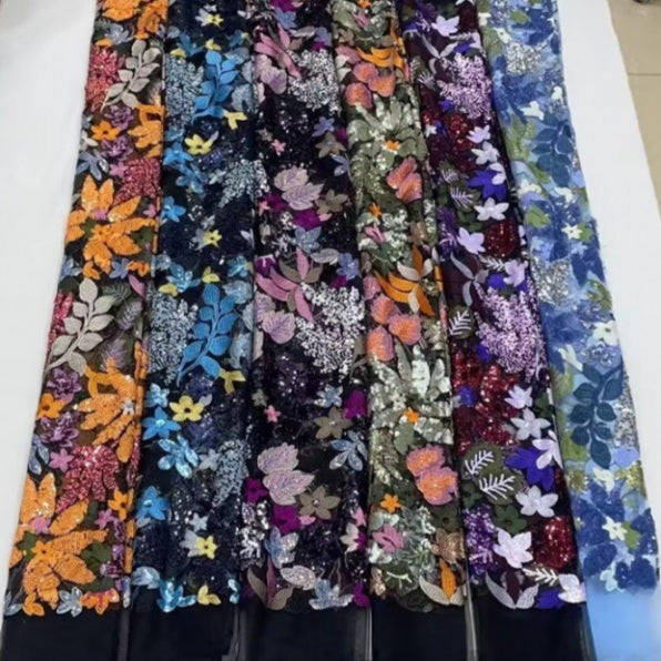 Sequin Floral Sheath/Column V-Neck Floor-Length Evening Dresses with Satin Ruffles